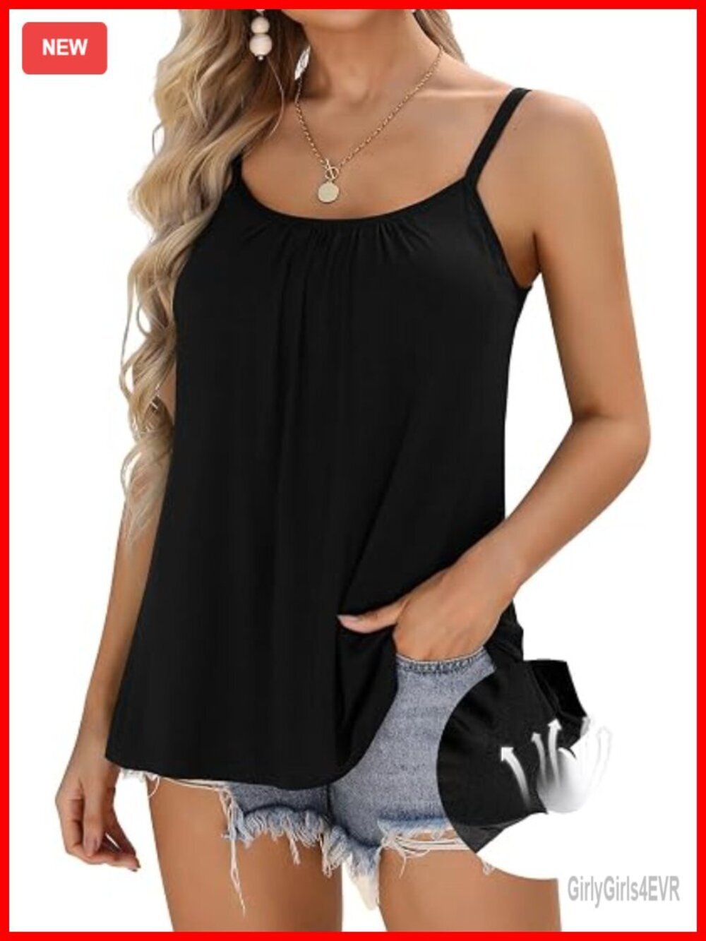 Women's Built-In Bra Tank Top Adjustable Strap Loose Fit Cami S-3XL